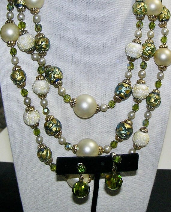 RESERVE for N. VENDOME 3-Strand Beaded Necklace - Vintage