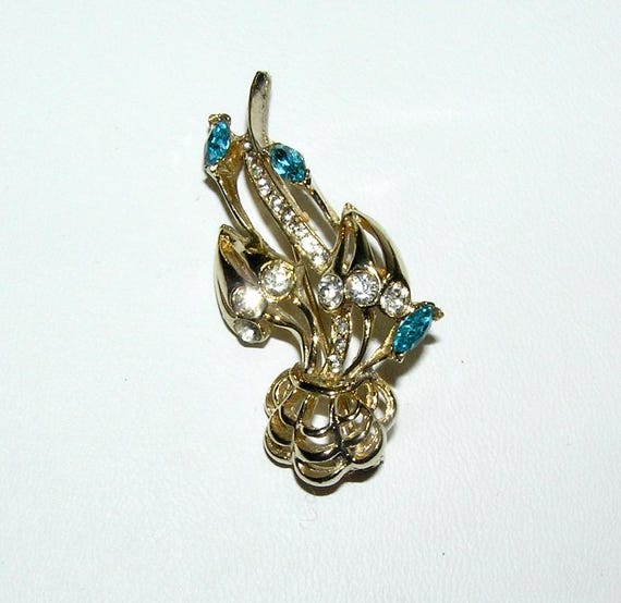 Vintage Floral/Sealife Brooch - Pave Set Crystals
