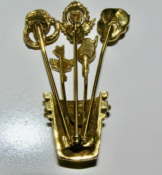 Vintage Thimble-Like Flower Basket Brooch/Pin wit… - image 3