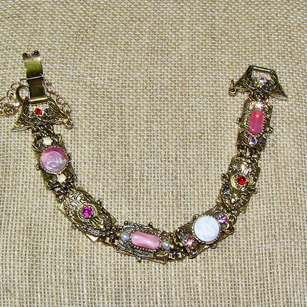 Gorgeous 'Shades of Pink' Bookchain Vintage Bracelet - Florenza Style