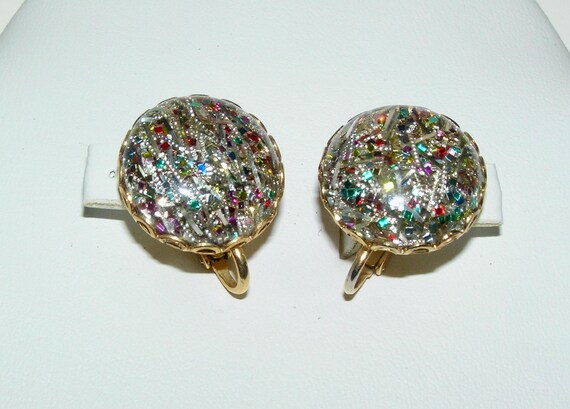 Sarah Coventry Clips/Earrings - Confetti/Glitter Lucite - Vintage