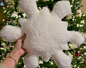 RTS snowflake pillow, decorative snowflake pillow, Christmas decor, Christmas pillow, snowflake decor, Sherpa snowflake pillow