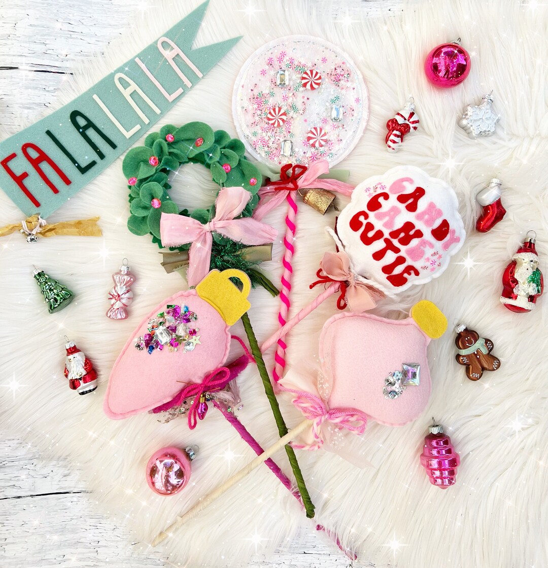 Christmas Wreath Wand Christmas Light Bulb Candy Cane Etsy