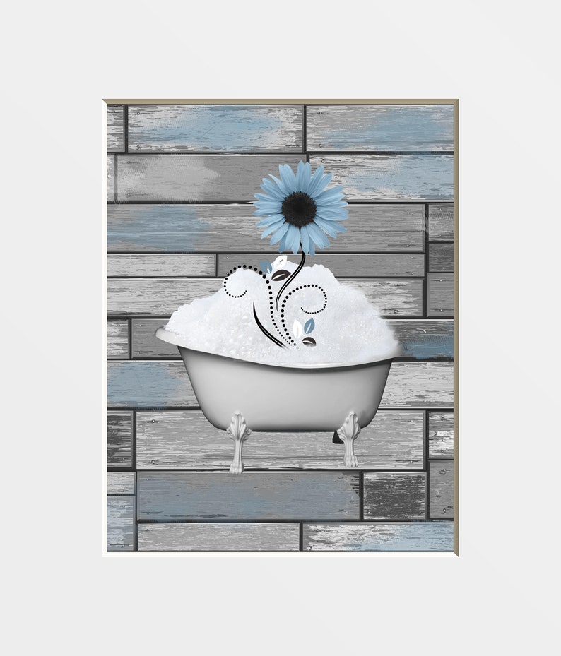Blue Gray Bathroom Wall Art Daisy Flowers Blue Decorative - Etsy