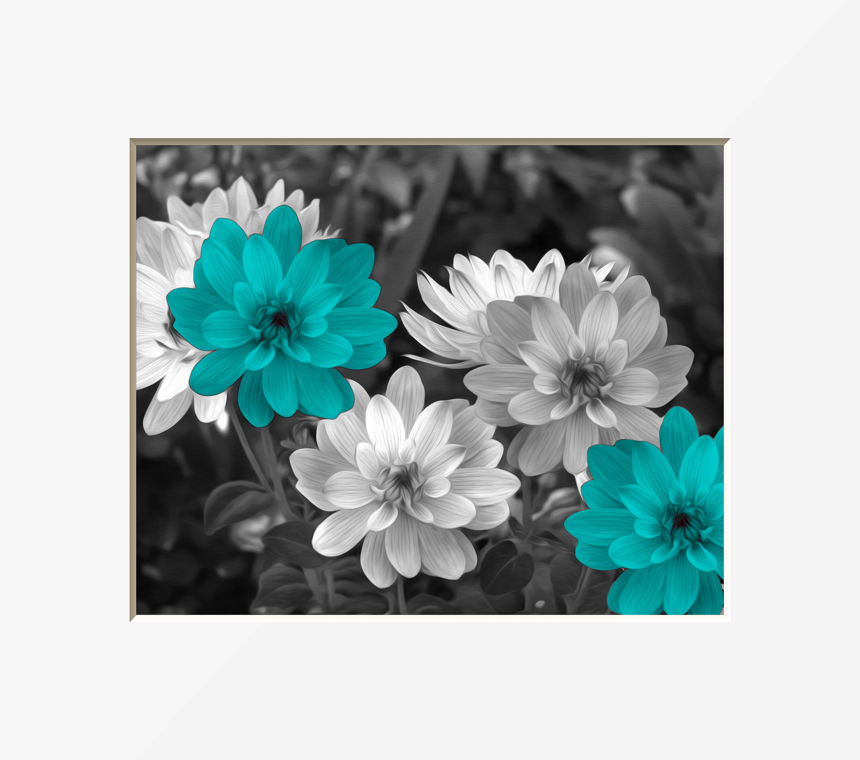 Black White Teal Floral Wall Art Bedroom/Living Room Teal Etsy