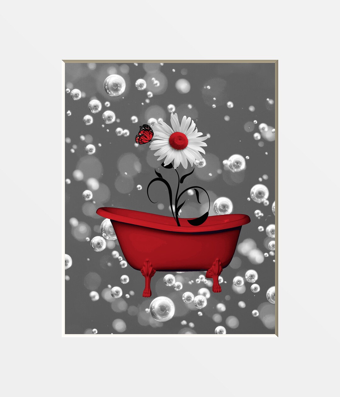 Red Bathroom Wall Art, Red Daisy Flowers, Red Home Decor Matted Wall Decor Picture - Etsy