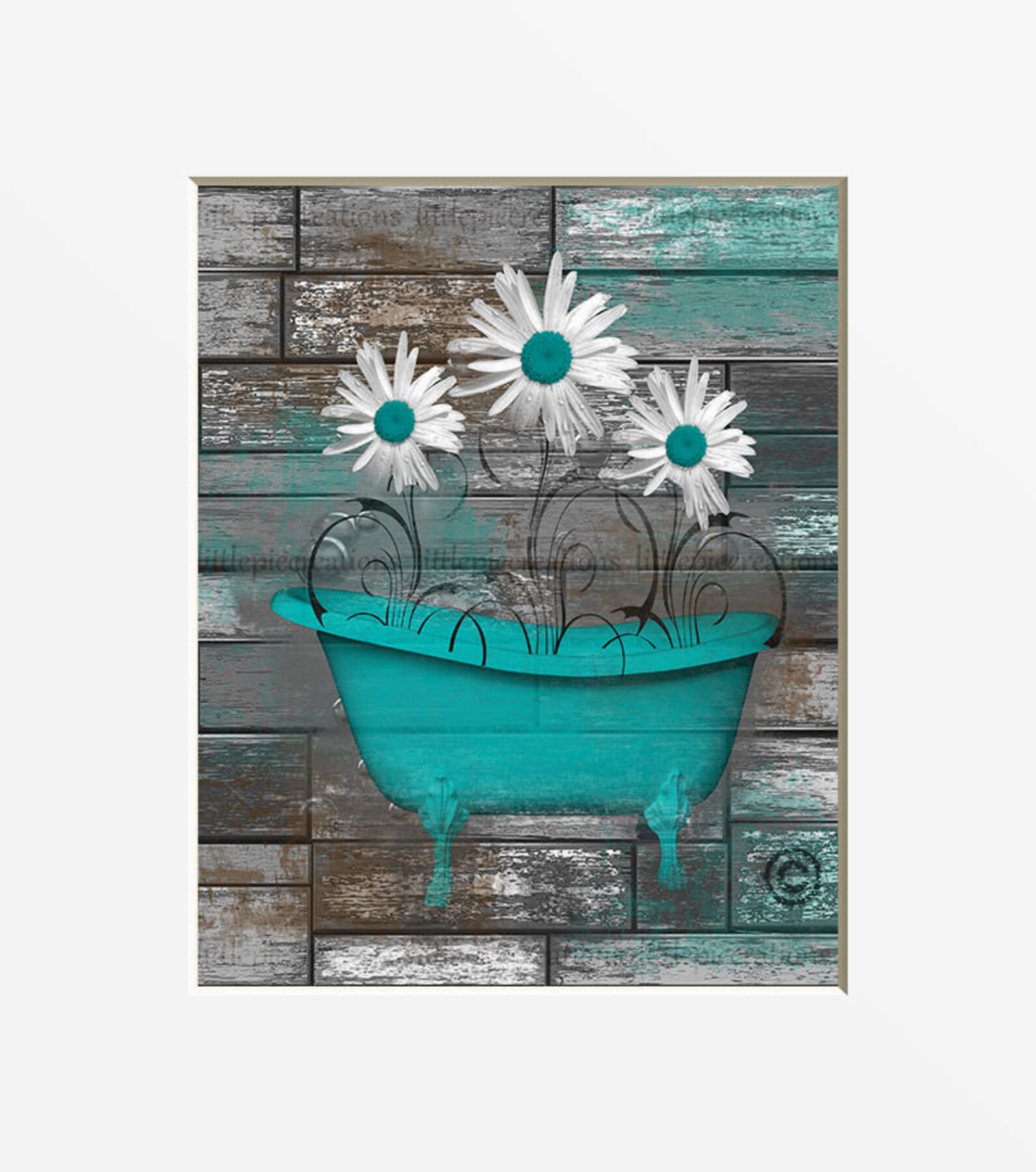 Rustic Modern Bathroom Wall Art Daisy Flower Country Etsy