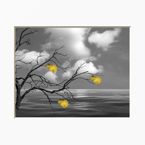 Black White Yellow Wall Art Tree With Leaves Yellow Pop of Etsy