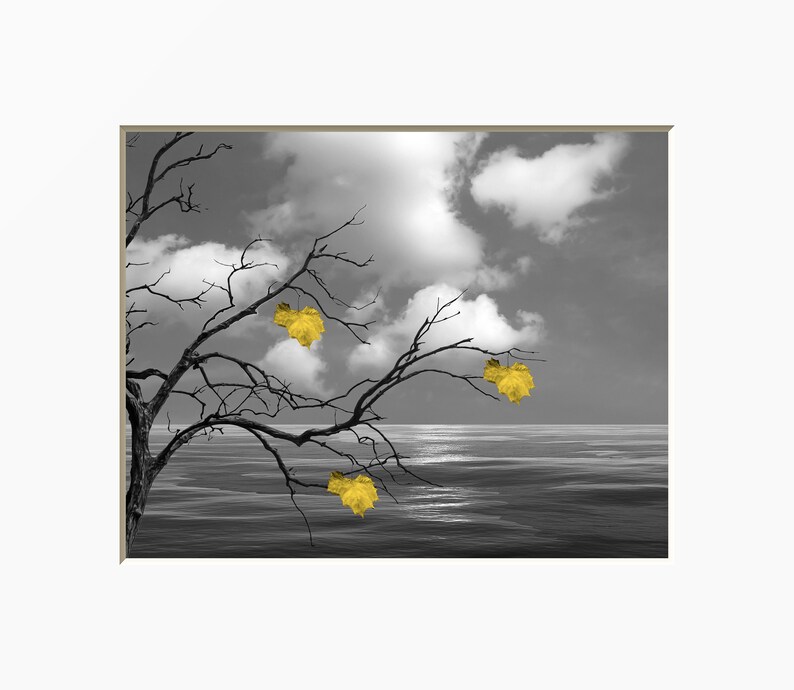 Black White Yellow Wall Art Tree With Leaves Yellow Pop of Etsy