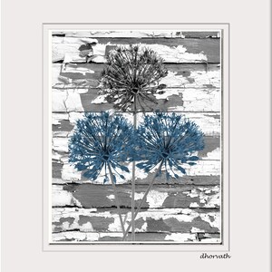 Blue Gray Rustic Farmhouse Wall Art, Bathroom, Living Room, Blue Floral ...