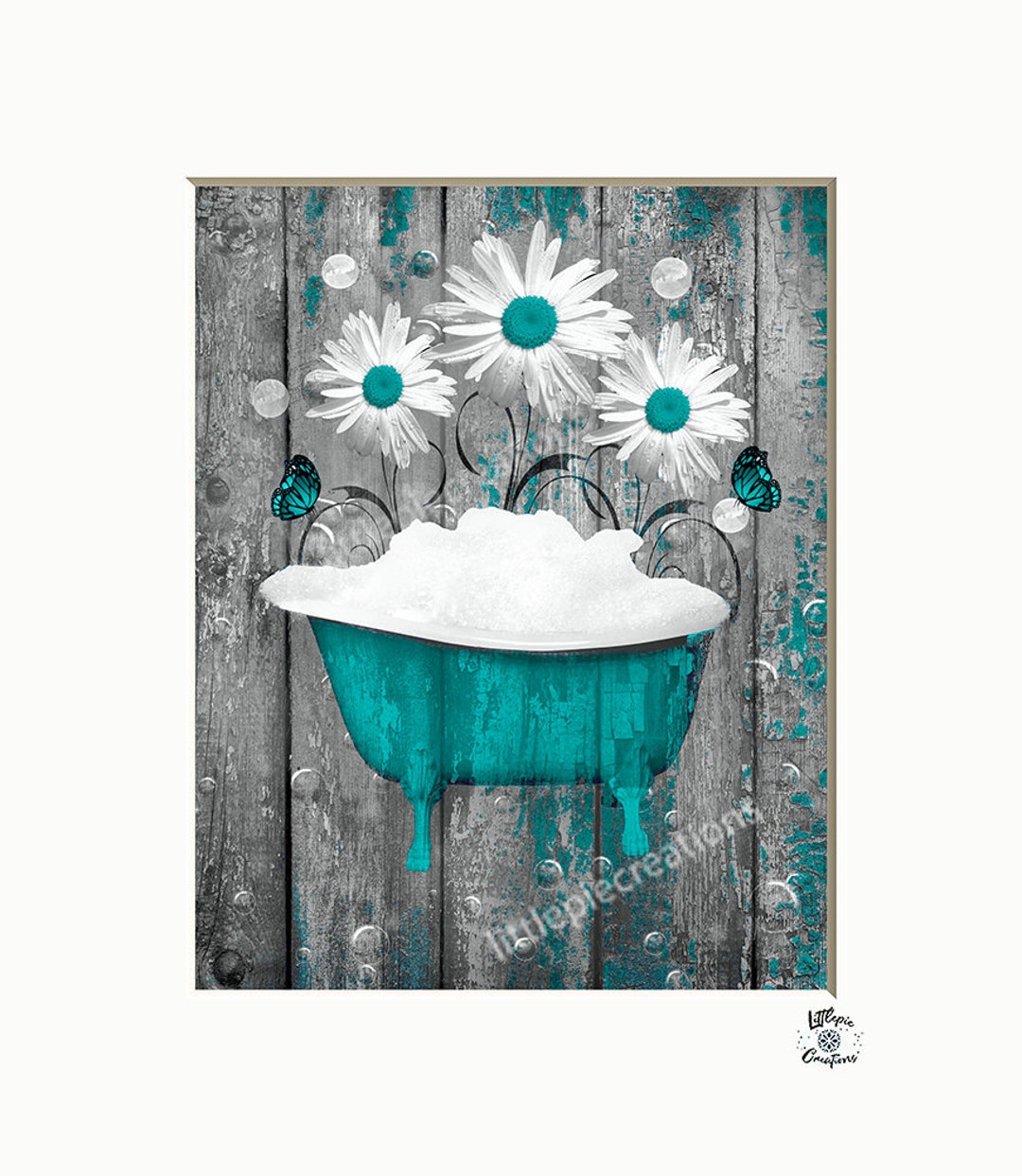 Bathroom Wall Art, Teal Bathroom Art, Rustic Modern Farmhouse Daisy ...