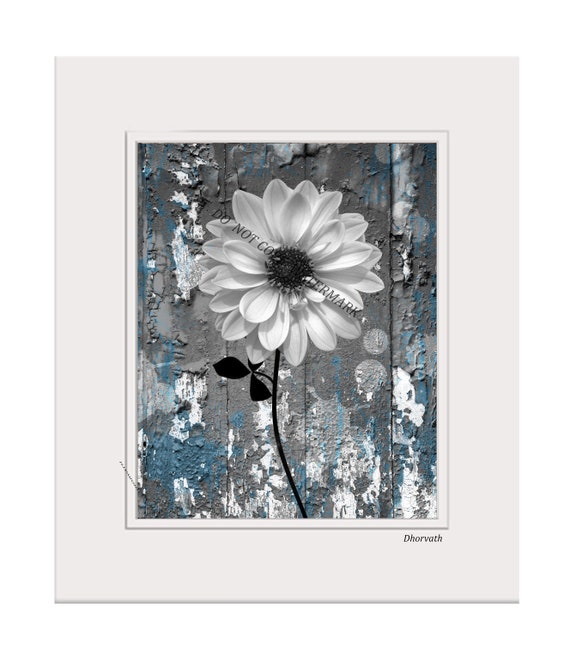 Rustic Blue Gray Floral Wall Art Home Decor Bathroom Bedroom Etsy