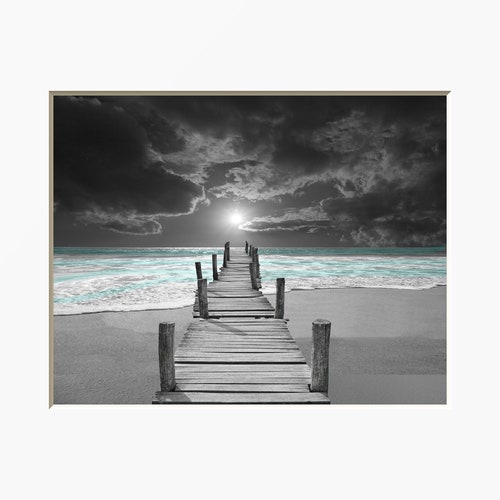 Coastal Ocean Beach Wall Decor Starfish Palm Teal Gray Wall Etsy