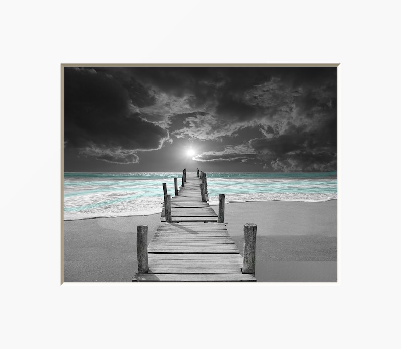 Black White Teal Home Decor Beach Pier Coastal Ocean Home Etsy