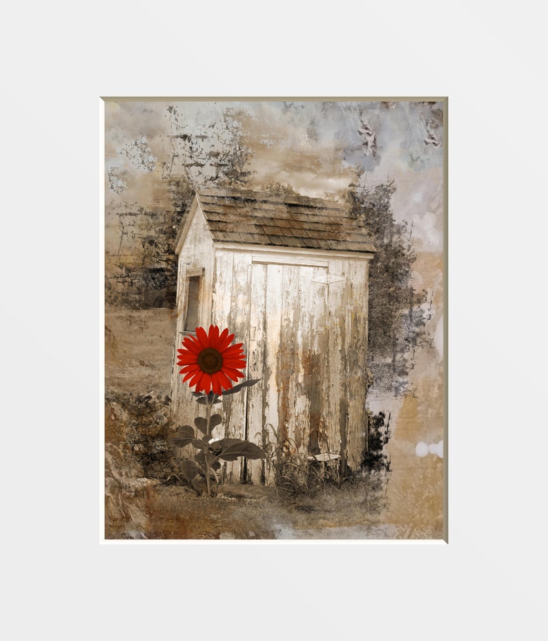 Red Brown Wall Art for Bathroom Modern Rustic Daisy Flowers Etsy
