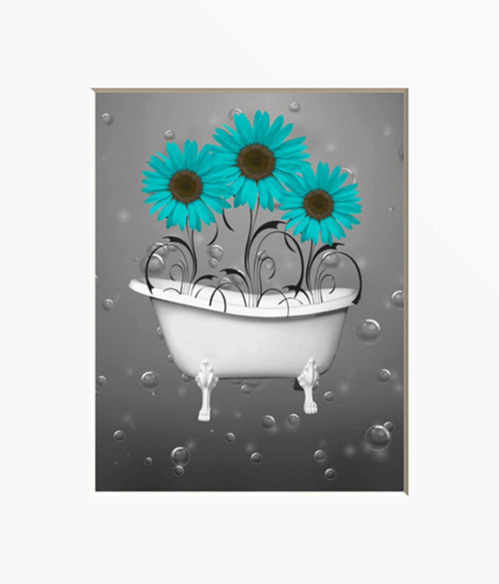 Black White Teal Wall Decor Teal Flower Decor Teal Gray Home Etsy