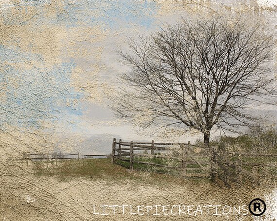 Rustic Home Decor Brown Blue Farmhouse Landscape Wall Art Living Room Bedroom Rustic Modern Artwork Matted Picture