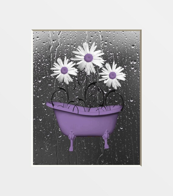 Purple Bathroom Wall Decor Daisy Flowers Decorative Purple Etsy
