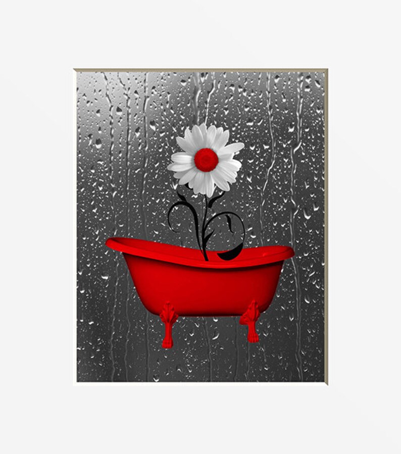 Mur Gris Rouge Photos Décor De Salle De Bain Rouge De Poudre Marguerite Fleurs Gouttes De Pluie Rouge Home Decor Art Mural Avec Passe Partout