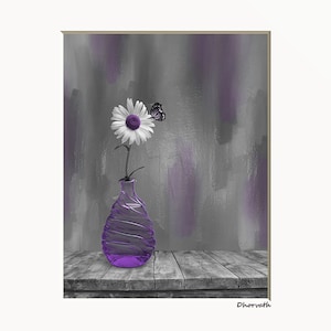 Purple Daisy Flower Vase Matted Wall Art
