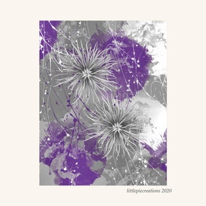 Purple Gray Contemporary Modern Floral Bathroom Bedroom Home Decor Wall Art Matted Picture
