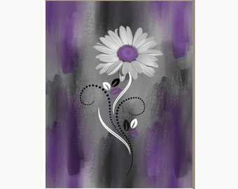 Purple Wall Prints, Daisy Flower, Purple Home Decor Matted Wall Art Picture (Options)