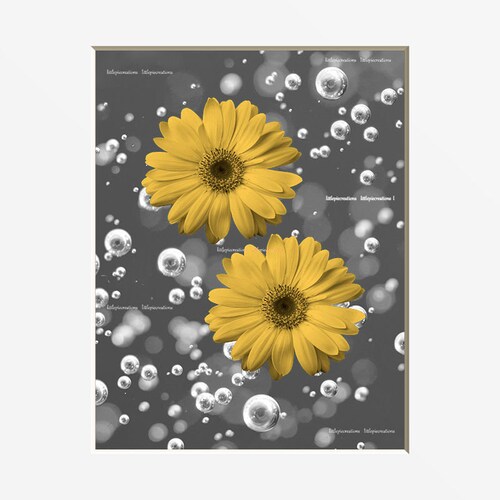Yellow Gray Wall Art for Bathroom Yellow Rustic Daisy Flower Etsy