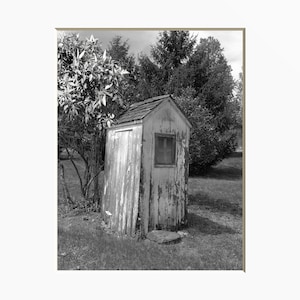 Black White Rustic Bathroom Decor, Vintage Outhouse, Country Bath Decor, Farmhouse Bath Home Decor Matted Picture