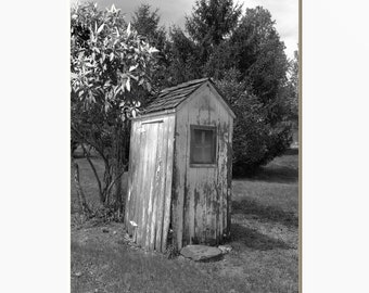 Black White Rustic Bathroom Decor, Vintage Outhouse, Country Bath Decor, Farmhouse Bath Home Decor Matted Picture