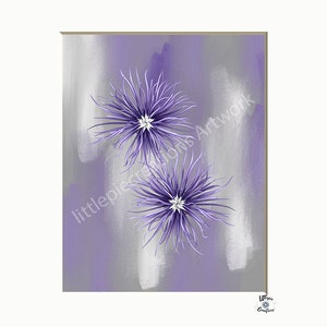 Purple Floral Wall Art: Modern Matted Bedroom Decor