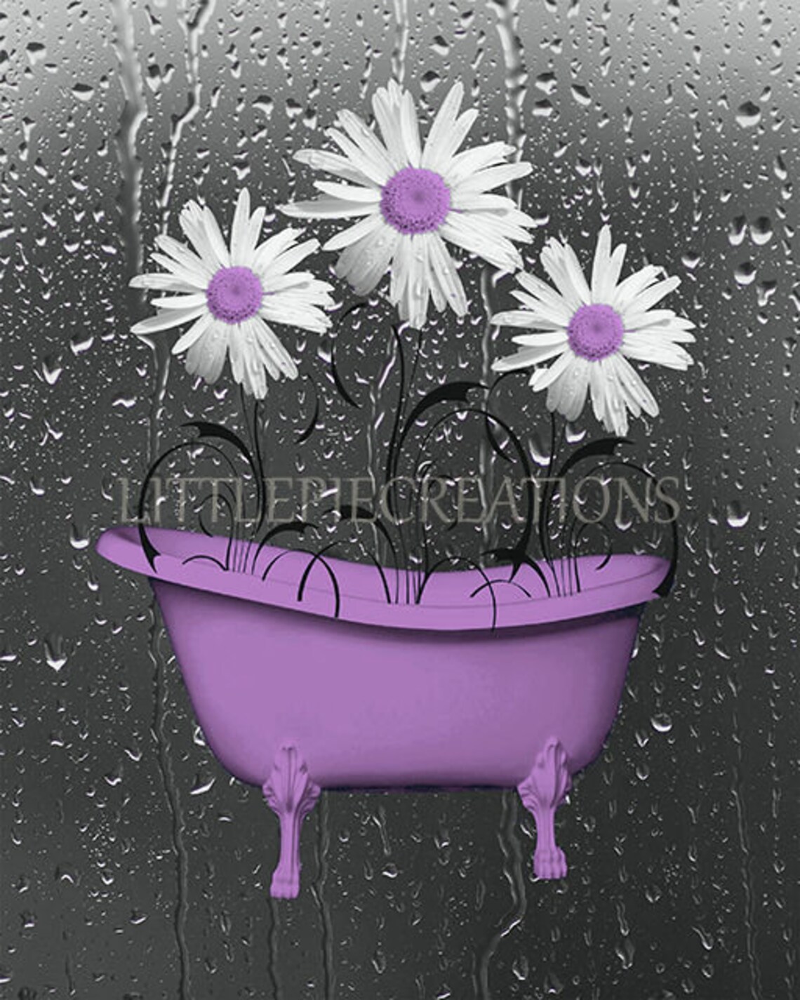 Purple Bathroom Powder Room Wall Pictures Daisy Flowers - Etsy
