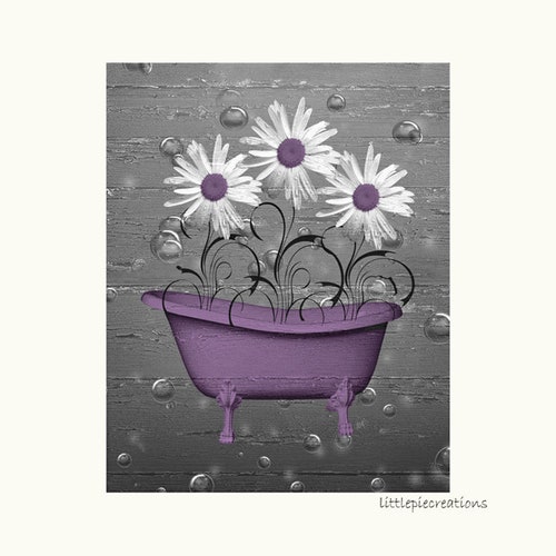 Bathroom Purple Wall Art Purple Rose Flower Bubbles Modern - Etsy