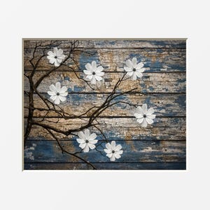 Rustic Flowers on Tree Branch Print: Farmhouse Wall Art