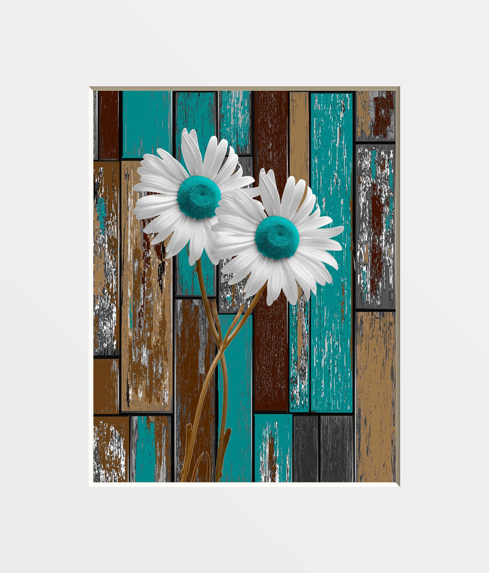 Teal Brown Modern Wall Decor Lily Flower Teal Picture Etsy