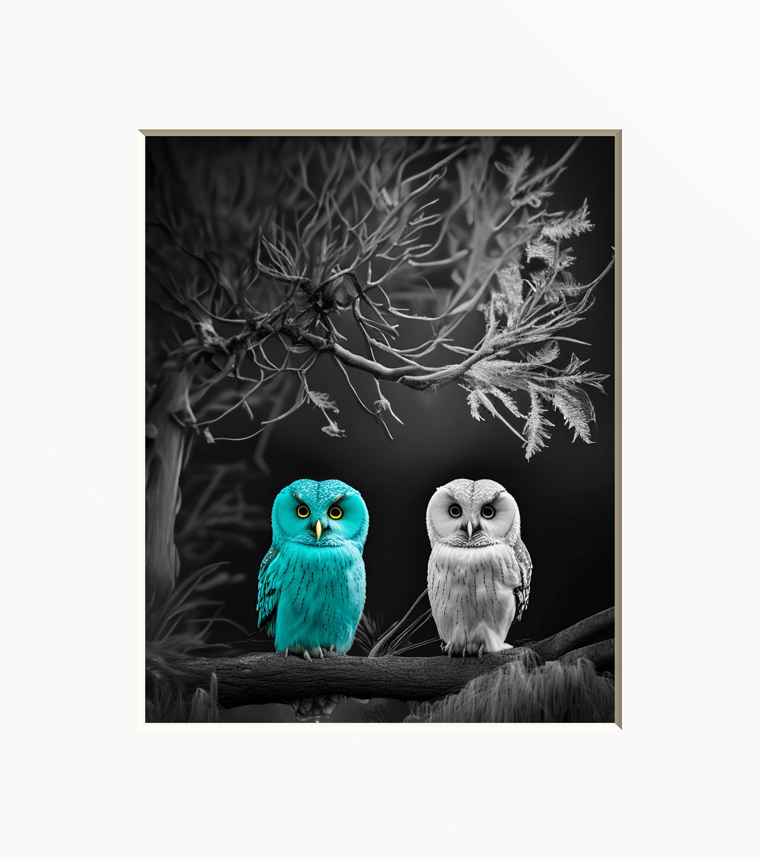 Teal Wall Art, Owl Decor, Teal Gray Wall Prints, Teal Bedroom Decor, Teal Bathroom Art, Matted Print