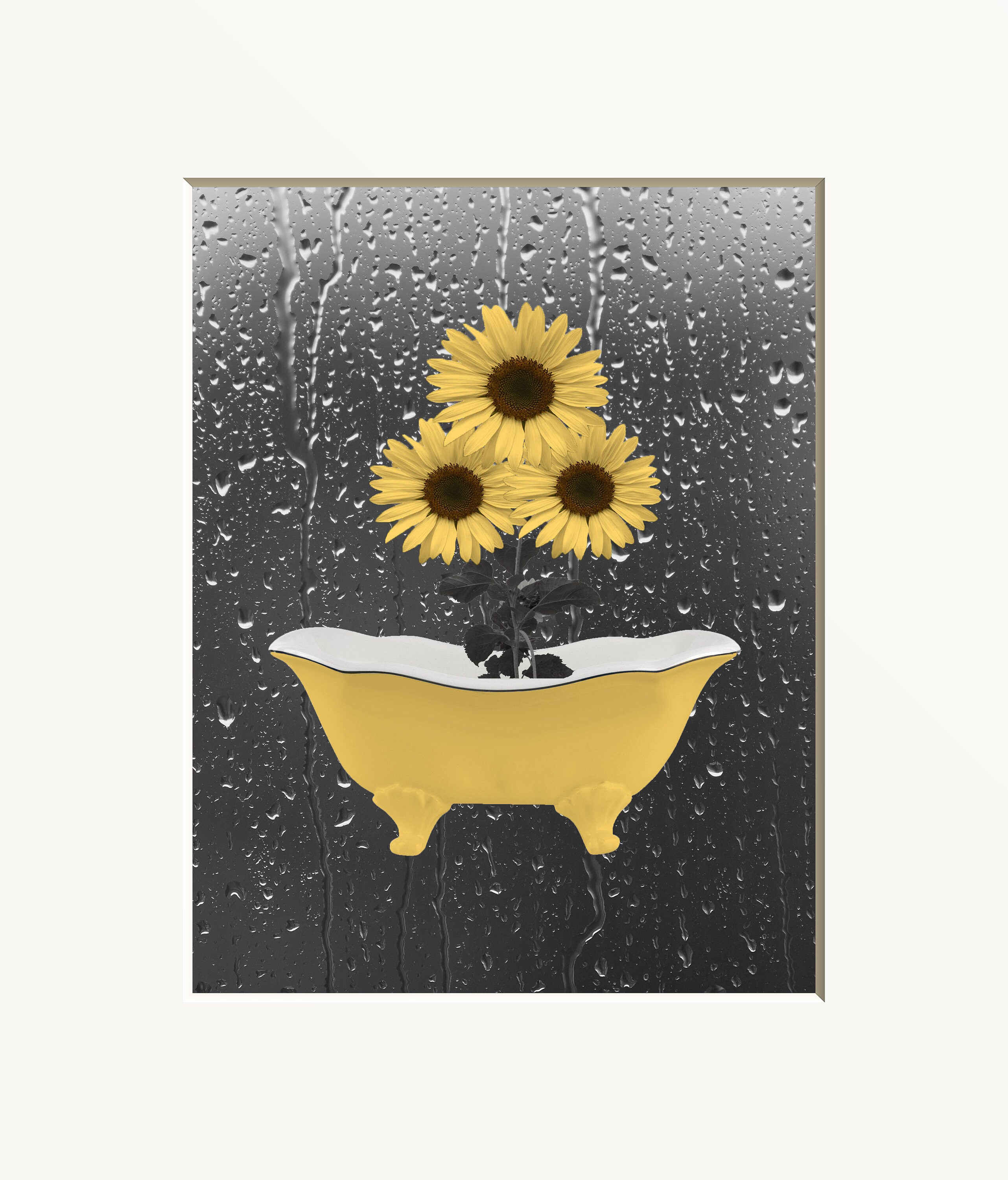 Yellow Gray Bathroom Wall Art Sunflowers Decor Modern Etsy