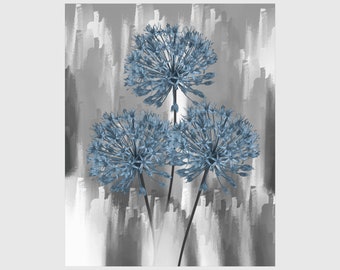 Blue Gray Floral Wall Art Home Decor Bedroom Bathroom Home Decor Modern Photography Artwork Picture