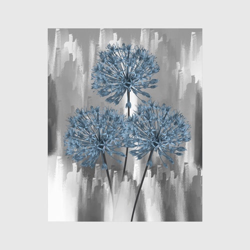 Blue Gray Floral Wall Art Home Decor Bedroom Bathroom Home Etsy
