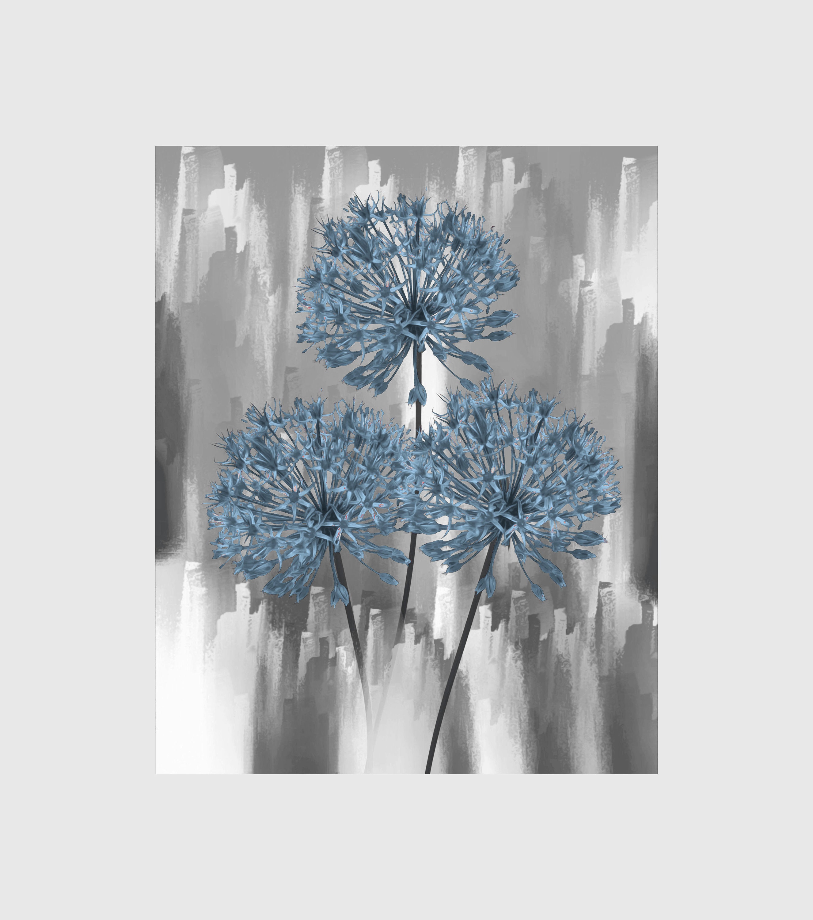 Blue Gray Floral Wall Art Home Decor Bedroom Bathroom Home Etsy