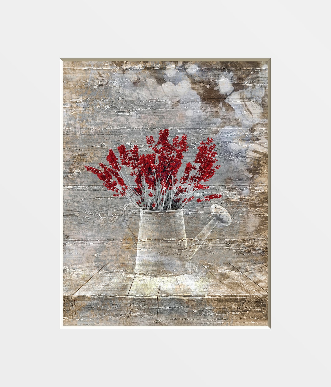 Red and Brown Wall Art, Red Wall Art, Rustic Floral Home Decor Matted