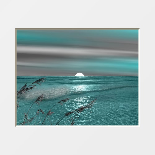 Teal Coastal Beach Decor Teal Bathroom Bedroom Modern Etsy