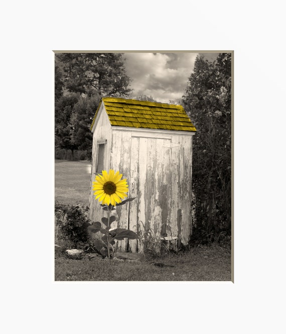 Yellow Gray Wall Art Photo Print Vintage Outhouse Home Bath Decor Bathroom Home Garden Home Decor Posters Prints