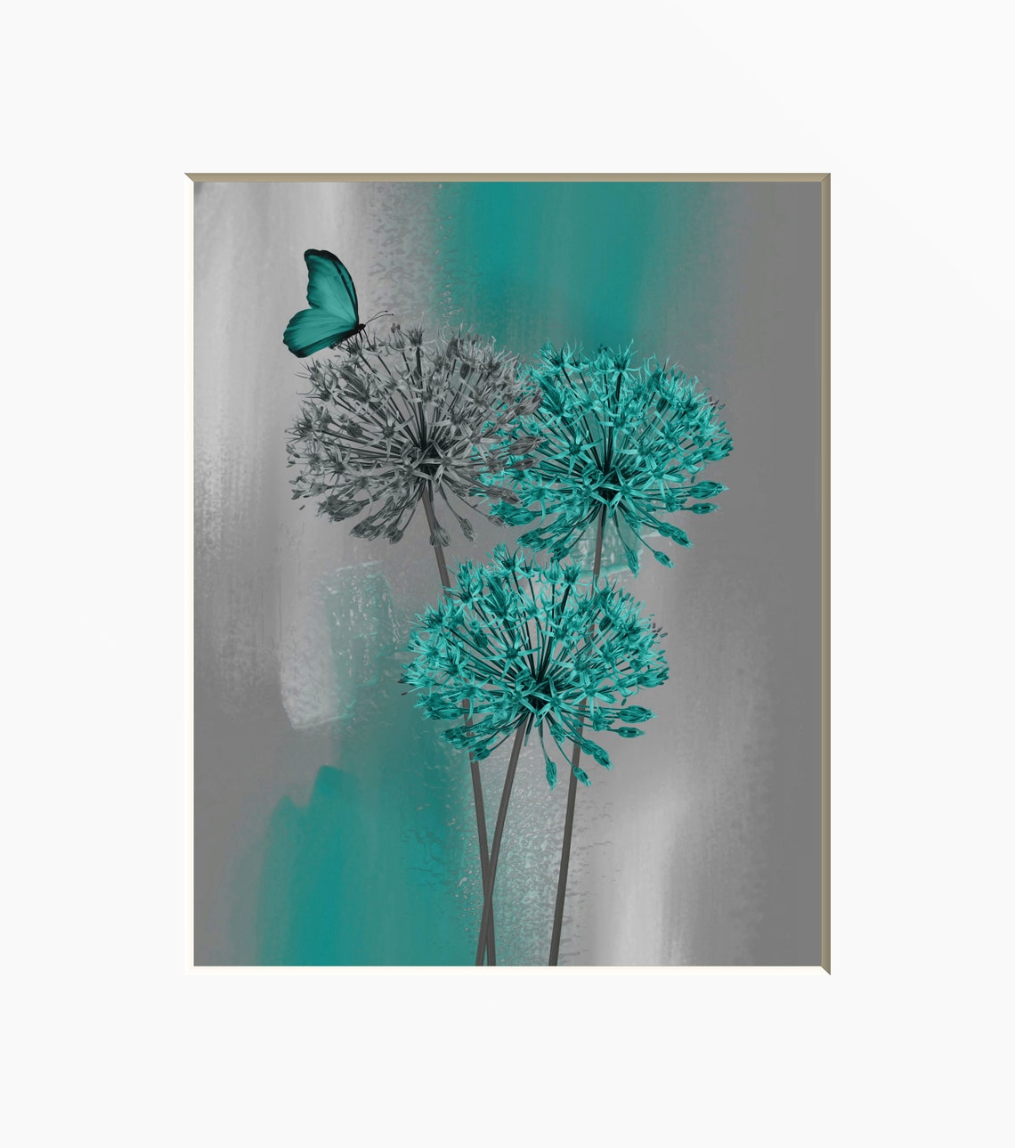 Teal Gray Home Decor Wall Art Teal Gray Butterfly Floral Wall Etsy