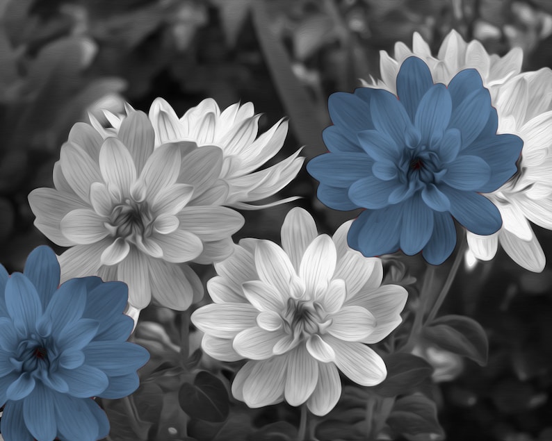 Blue Gray Home Decor Wall Art Blue Flowers Pop Of Blue Etsy