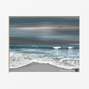 Coastal Beach Wall Art, Modern Blue Gray Bedroom Bathroom Photography 5x7, 8x10, 11x14, Matted Artwork Picture