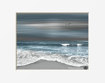 Coastal Beach Wall Art, Modern Blue Gray Bedroom Bathroom Photography 5x7, 8x10, 11x14, Matted Artwork Picture