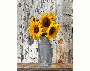 Rustic Sunflower Decor, Rustic Home Decor, Farmhouse Wall Art, Country Kitchen Home Decor Matted Picture