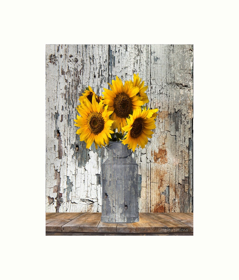 Rustic Sunflower Decor, Rustic Home Decor, Farmhouse Wall Art, Country Kitchen Home Decor Matted Picture 