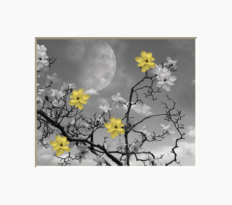 Black White Yellow Wall Decor Yellow Flowers Pop of Color Etsy