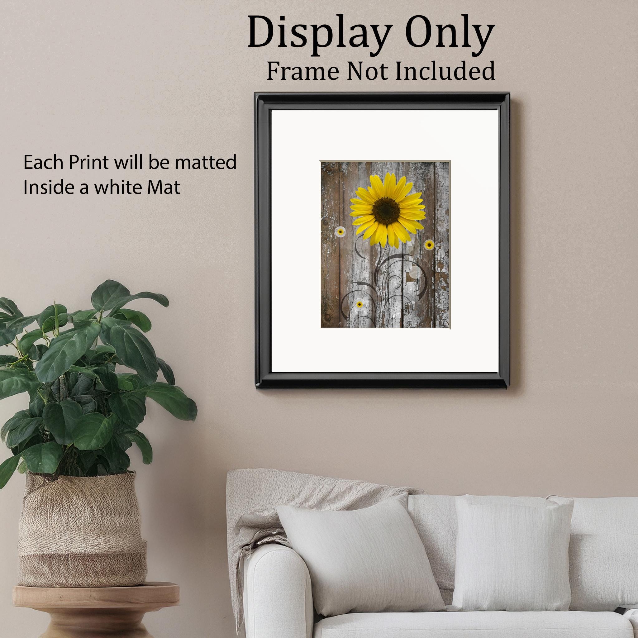 Brown Blue Bathroom Home Decor Wall Art Rustic Sunflowers In Tub